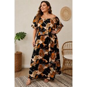SHEIN Women Curve 2 Piece Floral Skirt Set Off Shoulder Top Matching Outfit 1XL
